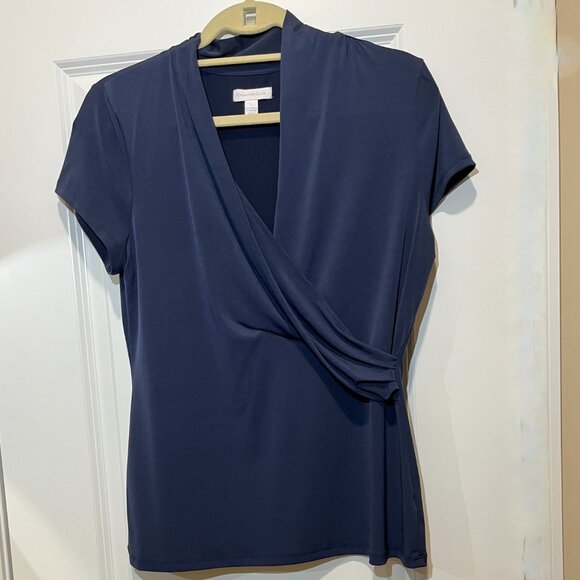 CHARTER Club/Blouse /Navy Blue/Pullover/Draped V-Neck/Women's Size L - Picture 1 of 6